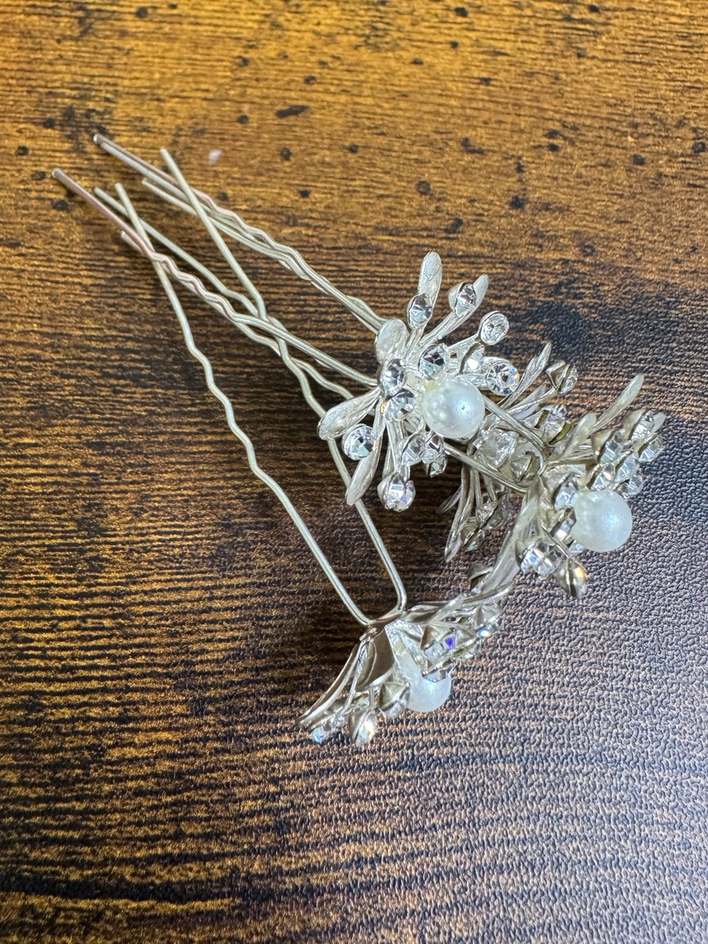 Silver Floral Pearl & Crystal Hair Pins - Women Accessories